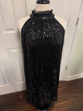 Ashley Stewart Black Sequined High Neck Dress